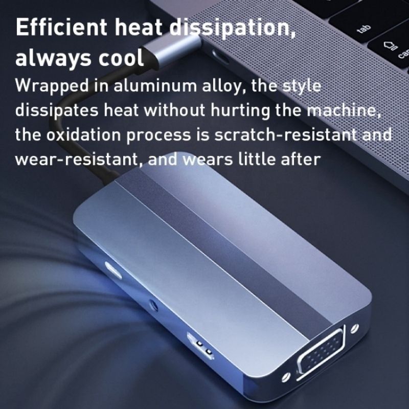 Adaptador de centro de conexión USB tipo C de 7 en 1 con color gris y 4K HDMI VGA Multiport Dock Station