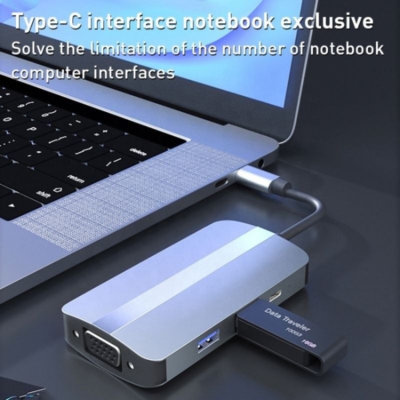 Adaptador de centro de conexión USB tipo C de 7 en 1 con color gris y 4K HDMI VGA Multiport Dock Station