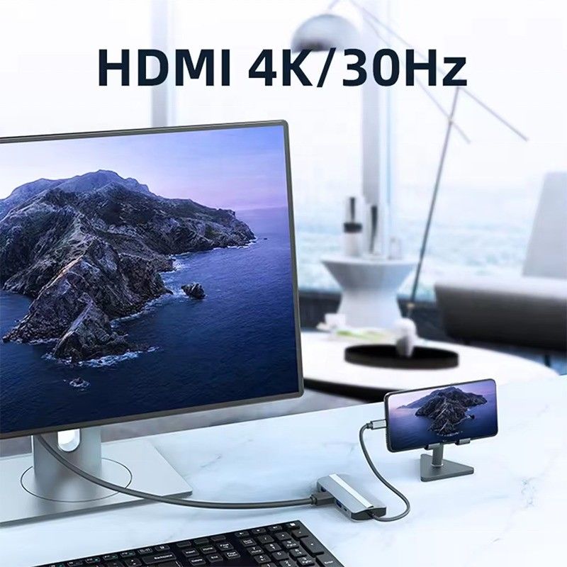 7 en 1 USB C USB-C Hub para Macbook Gris HDMI USB 3.0 USB2.0 RJ45 SD/TF Lector de tarjetas PD salida