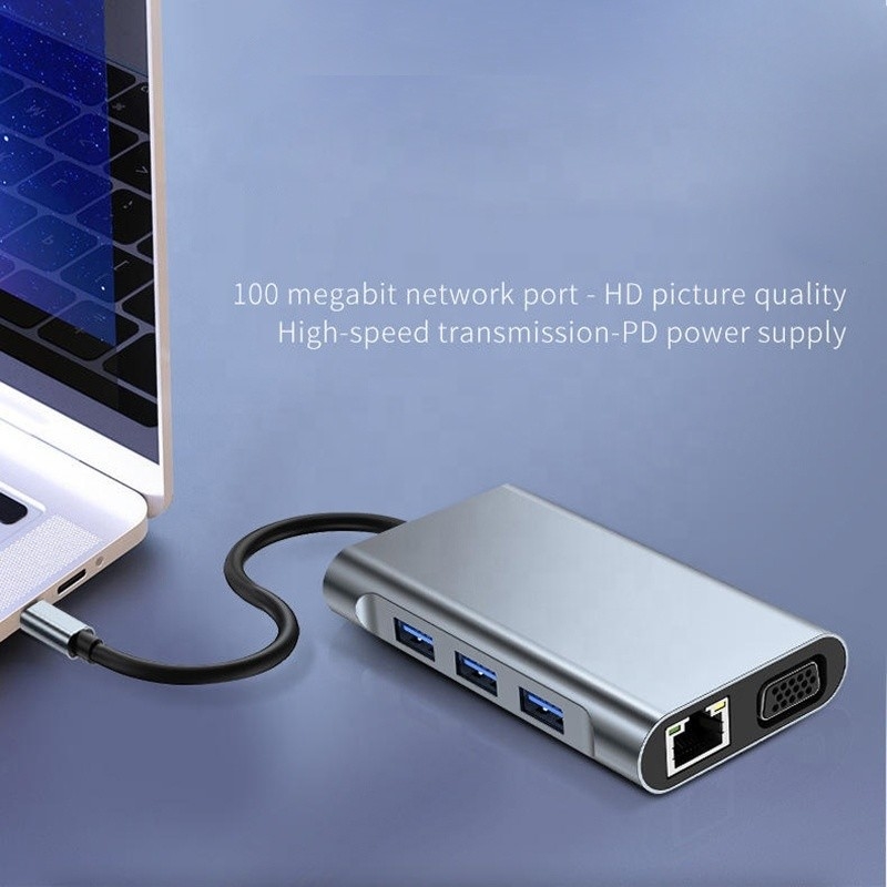 Estación de acoplamiento USB tipo C de 7 en 1 con HDTV HDMI VGA USB RJ45 y transferencia rápida de datos