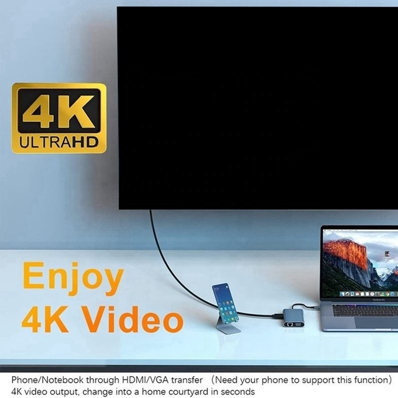 Estación de acoplamiento USB tipo C de 7 en 1 con HDTV HDMI VGA USB RJ45 y transferencia rápida de datos