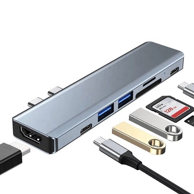 Adaptador USB tipo C 7-en-1 con salida SD/TF PD
