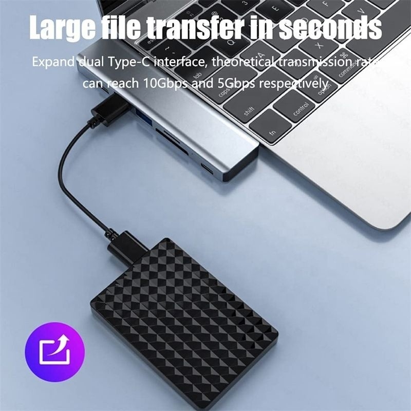 Adaptador USB tipo C 7-en-1 con salida SD/TF PD