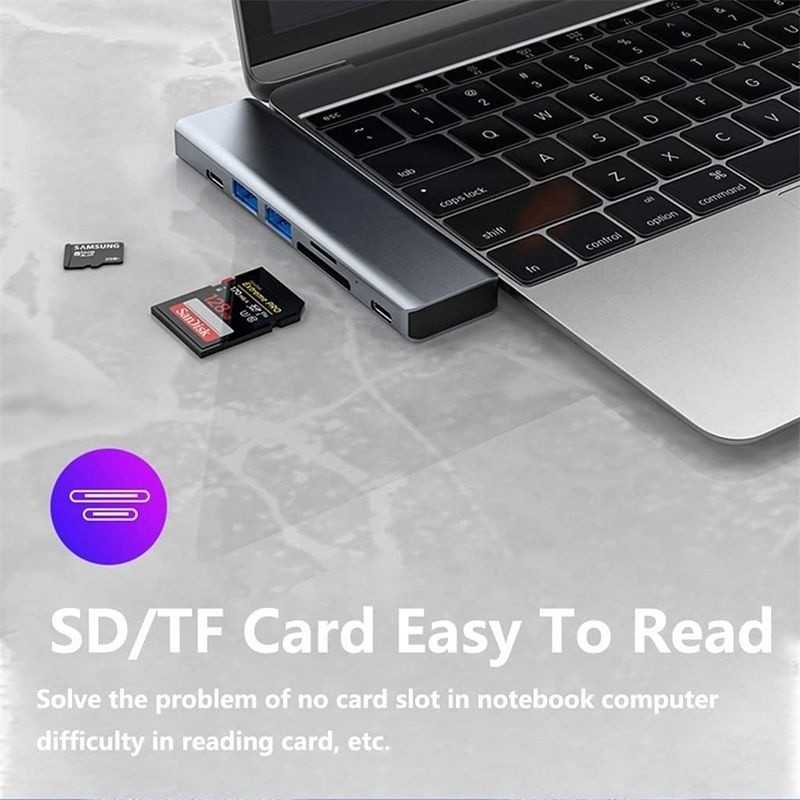 Adaptador USB tipo C 7-en-1 con salida SD/TF PD