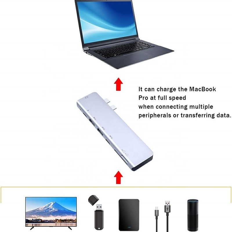 Estación de acoplamiento de conexión USB C Tipo C 4K 30Hz HDMI USB 3.0 TF SD Adaptador Hub para Macbook Pro