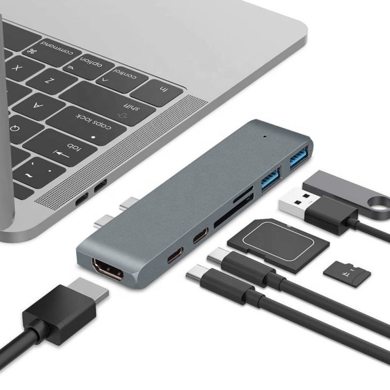 Estación de acoplamiento de eje 7-en-2 con doble entrada masculina tipo C y tipo de interfaz USB 3.1