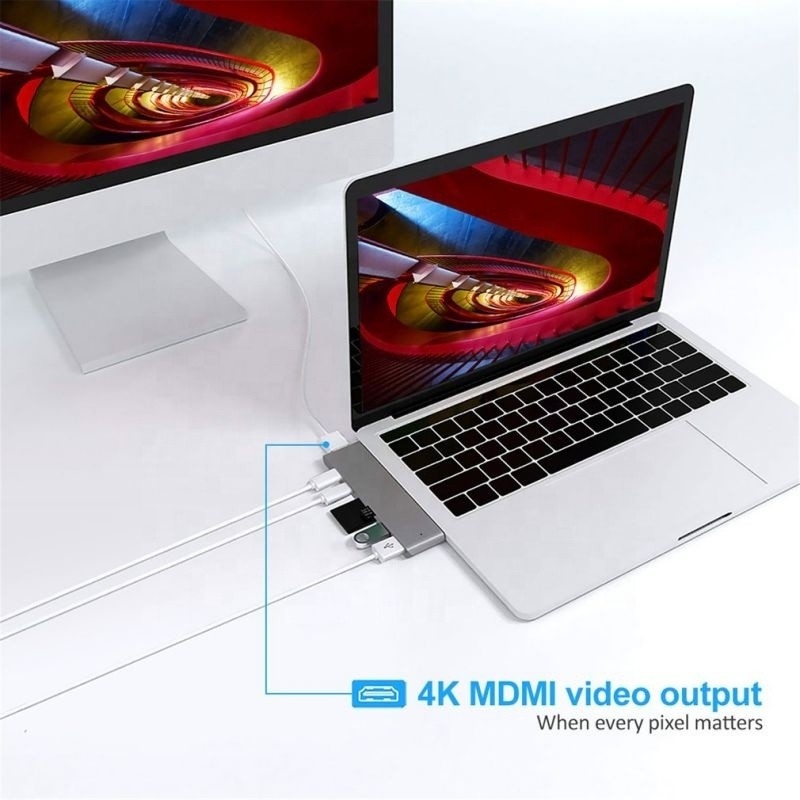 Estación de acoplamiento de eje 7-en-2 con doble entrada masculina tipo C y tipo de interfaz USB 3.1