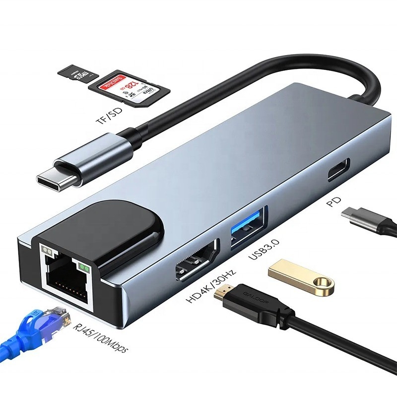 Estación de acoplamiento USB C PD gris para la función de carga de computadoras portátiles Transferencia de datos Salida de video