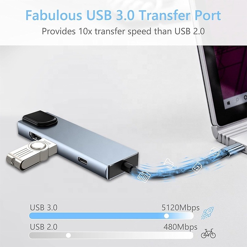 Estación de acoplamiento USB C PD gris para la función de carga de computadoras portátiles Transferencia de datos Salida de video