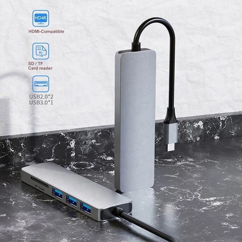 Estación de acoplamiento de portátil multipuerto de 6 en 1 con lector de tarjetas TF USB 3.0