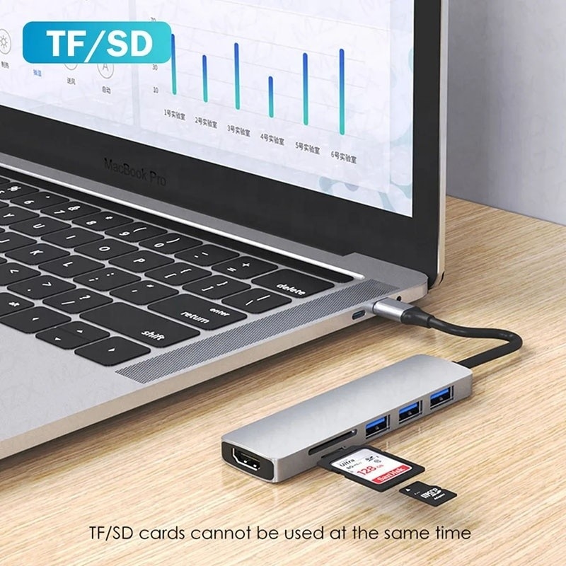 Estación de acoplamiento de portátil multipuerto de 6 en 1 con lector de tarjetas TF USB 3.0