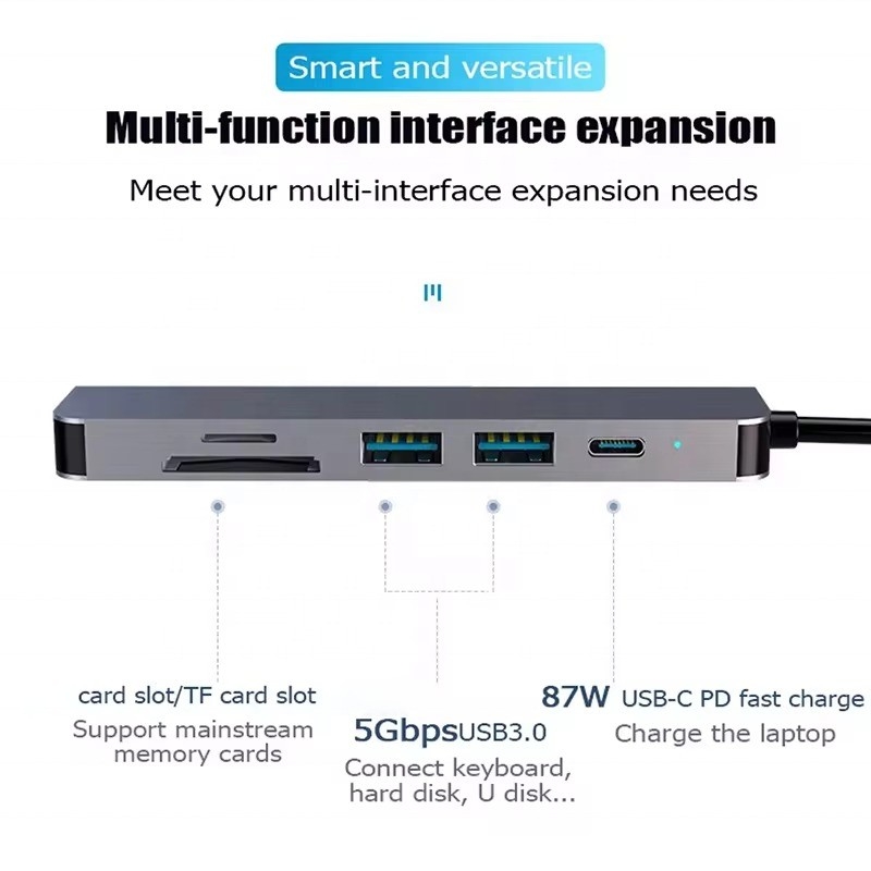 Hub de estación de acoplamiento USB 3.1 con lector de tarjetas SD 4K HDMI USB3.0 TF y carga PD de 87W