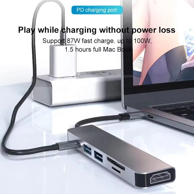 Hub de estación de acoplamiento USB 3.1 con lector de tarjetas SD 4K HDMI USB3.0 TF y carga PD de 87W