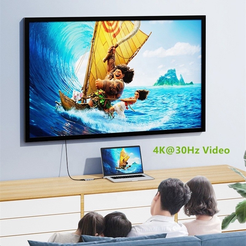Adaptador de conexión 4K HDMI compatible tipo C a USB C con 2 puertos de carga USB3.0 y PD