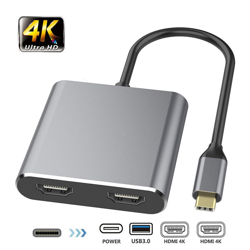Estación de acoplamiento 4 en 1 con 2 puertos HDMI 4K duales y adaptador USB-C tipo-C a HDMI dual