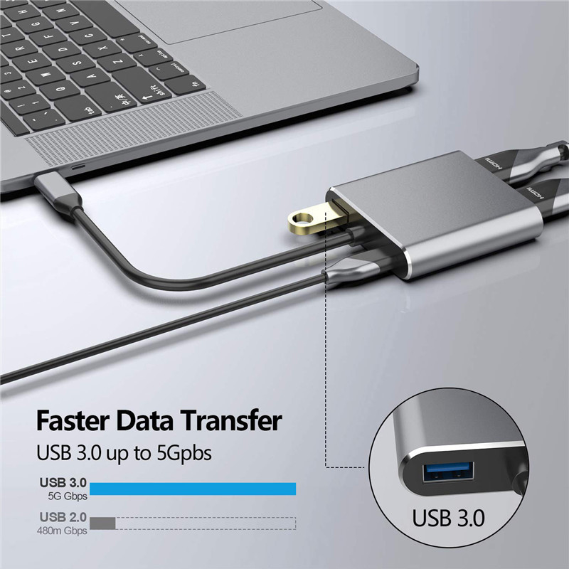 Estación de acoplamiento 4 en 1 con 2 puertos HDMI 4K duales y adaptador USB-C tipo-C a HDMI dual
