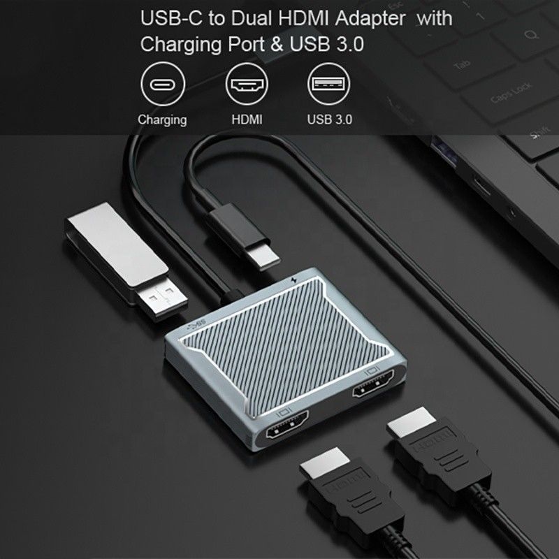 Conector de interfaz USB C tipo C Adaptador HDMI doble 4K 4 en 1 USB 3.0 Hub para portátil
