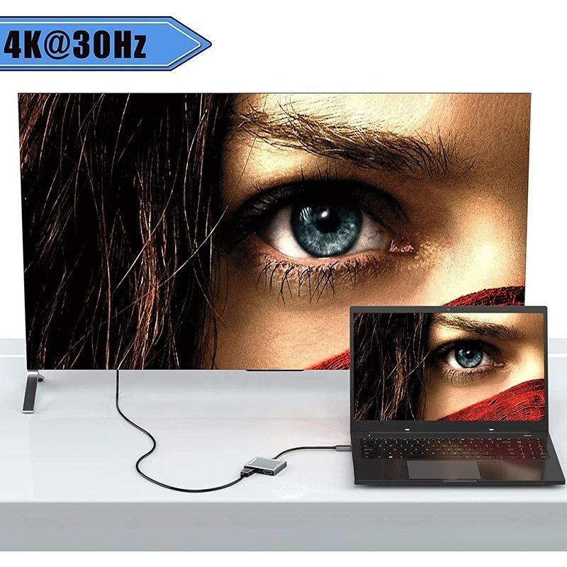 Conector de interfaz USB C tipo C Adaptador HDMI doble 4K 4 en 1 USB 3.0 Hub para portátil