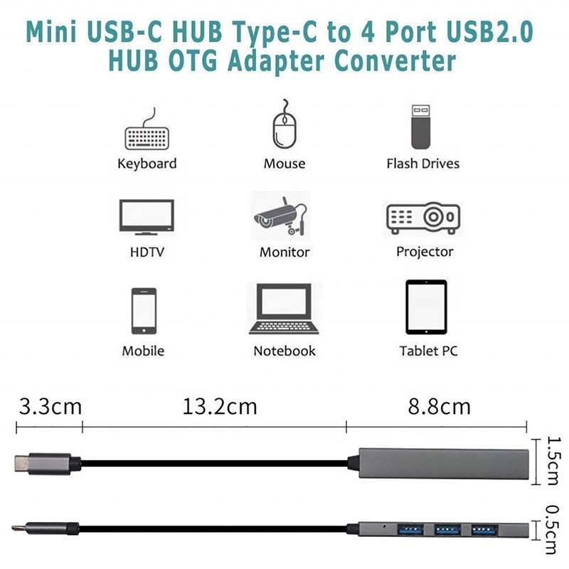 Interfaz tipo C 4 en 1 14 puertos Hub Tipo C OTG a USB 3.0 2.0 Adaptador de aleación de aluminio