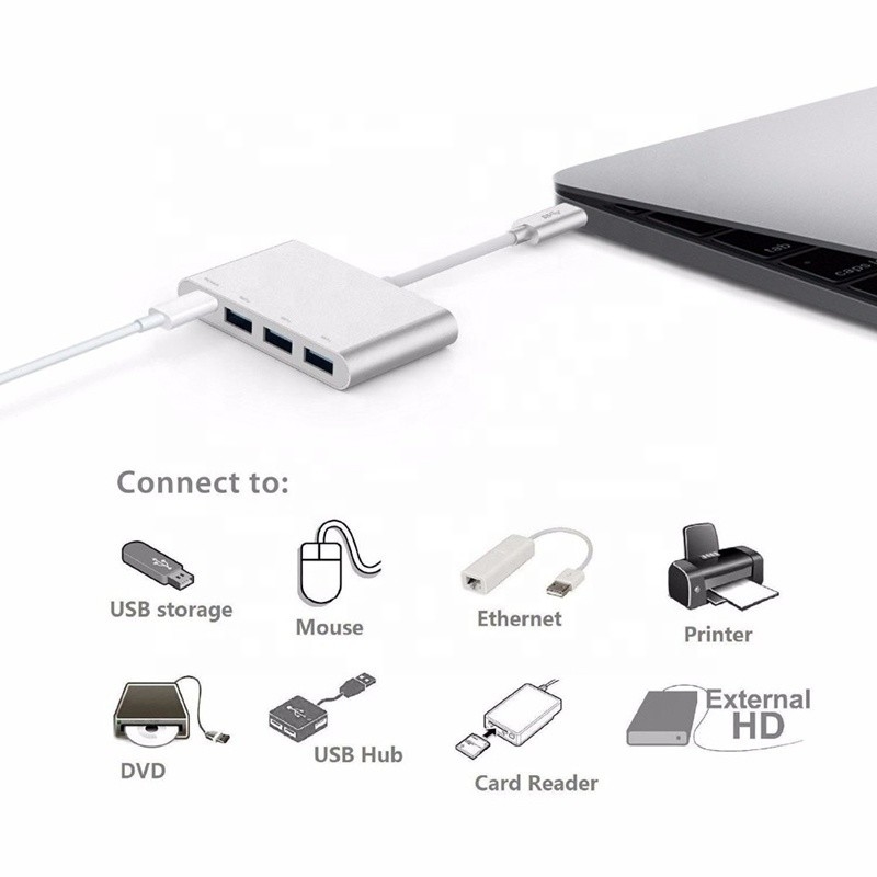 USB 3.1 Interfaz 4-en-1 Tipo C Hub Adaptador múltiple para la transferencia de datos de velocidad