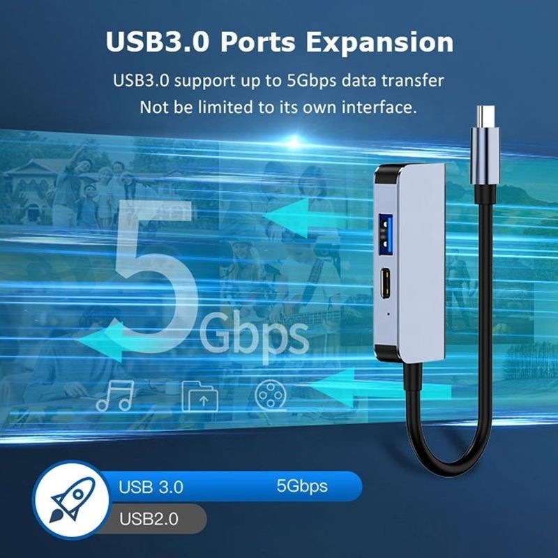 Estación de acoplamiento de adaptador de eje USB 3.1/USB tipo C con 4K HDMI USB3.0 USB 3.0 tipo C PD