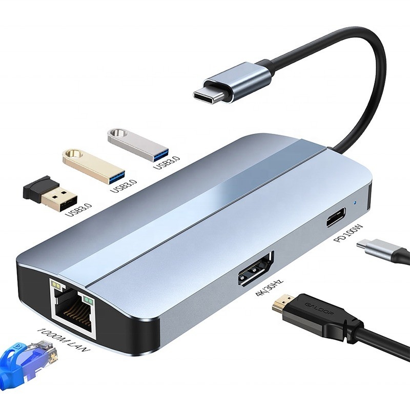 Adaptador USB C de 12 en 1 OEM Multiport Hub con 4K HDMI USB 3.0 RJ45 Lan Ethernet