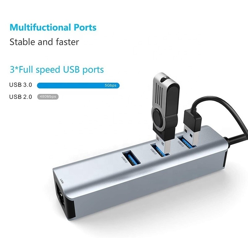 USB 3.0 a 6 puertos USB Hub y adaptador Ethernet de 1000Mbps para compatibilidad entre hombres y mujeres