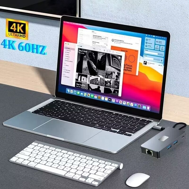 Adaptador multipuerto 8-en-1 USB-C Hub con HDMI 3 USB3.0 RJ45 y salida PD 5-8 puertos