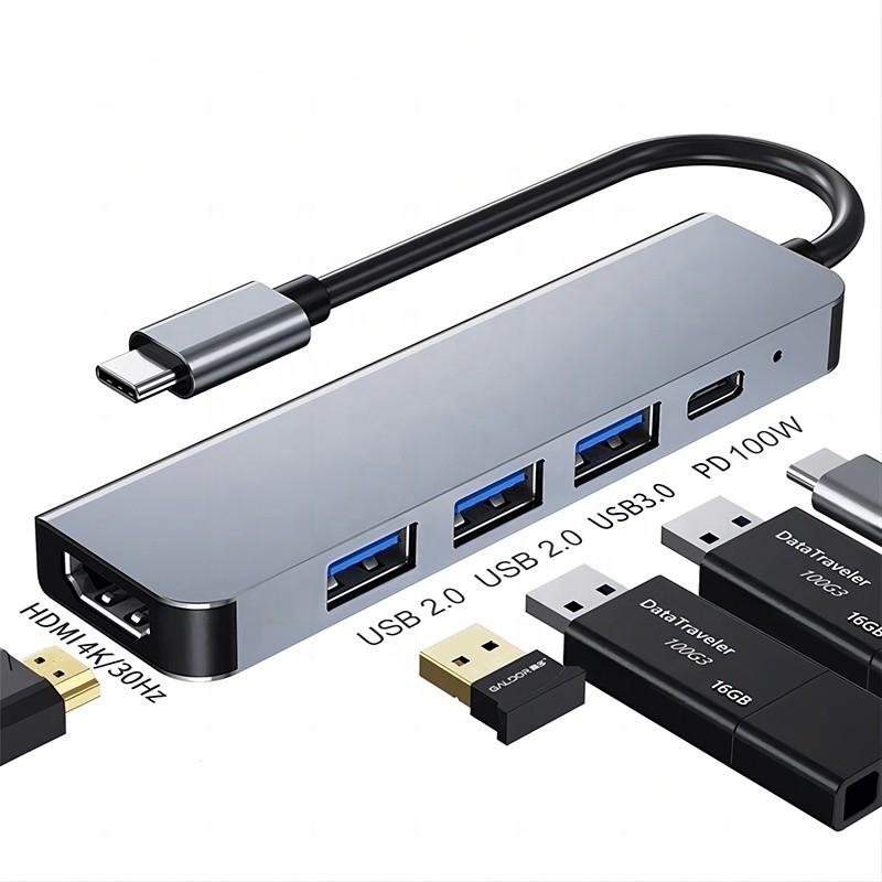 Hub de tipo C de USB 6 en 1 personalizado para HDMI 4K y USB 3.0 para Macbook OEM / ODM