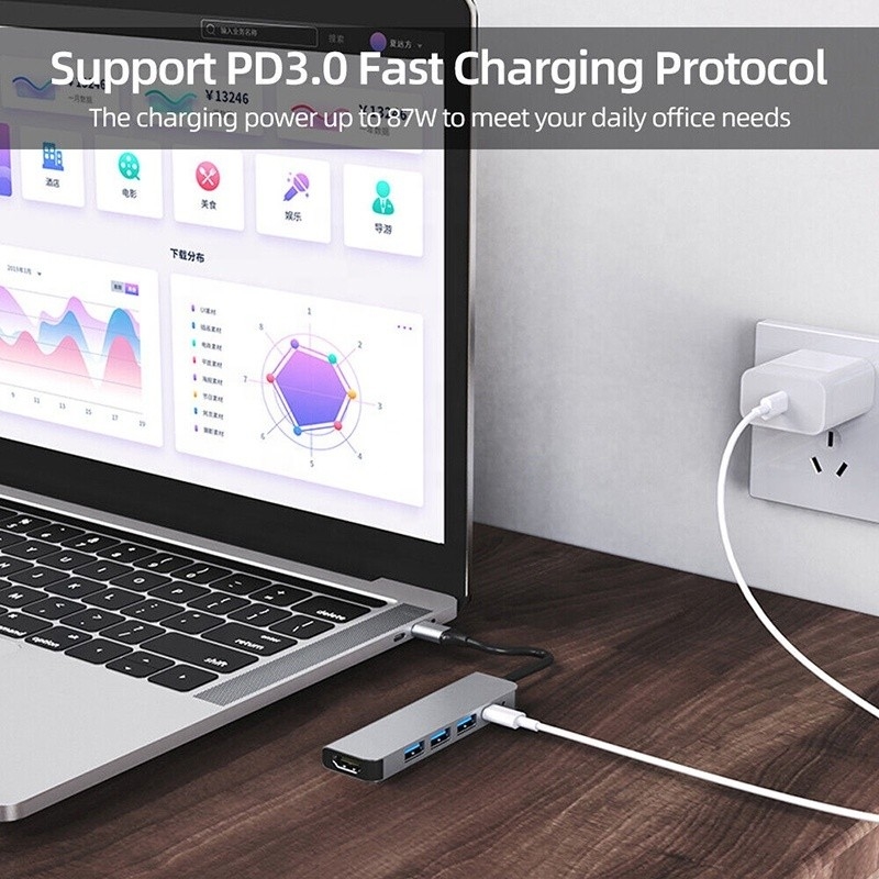 Hub de tipo C de USB 6 en 1 personalizado para HDMI 4K y USB 3.0 para Macbook OEM / ODM