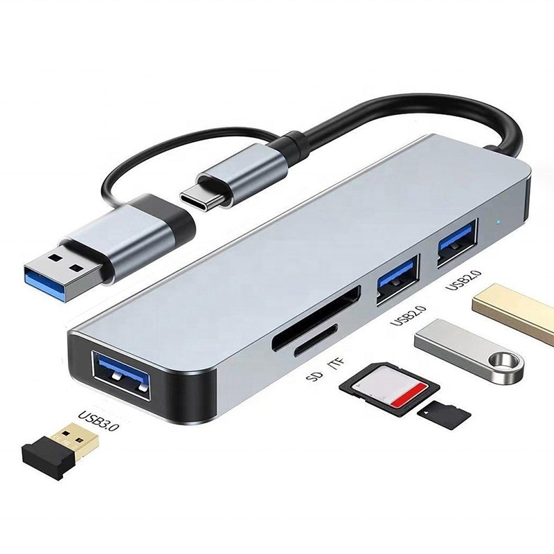 Estación de acoplamiento de adaptador multipuerto USB 3.0 tipo C con lector de tarjetas SD/TF