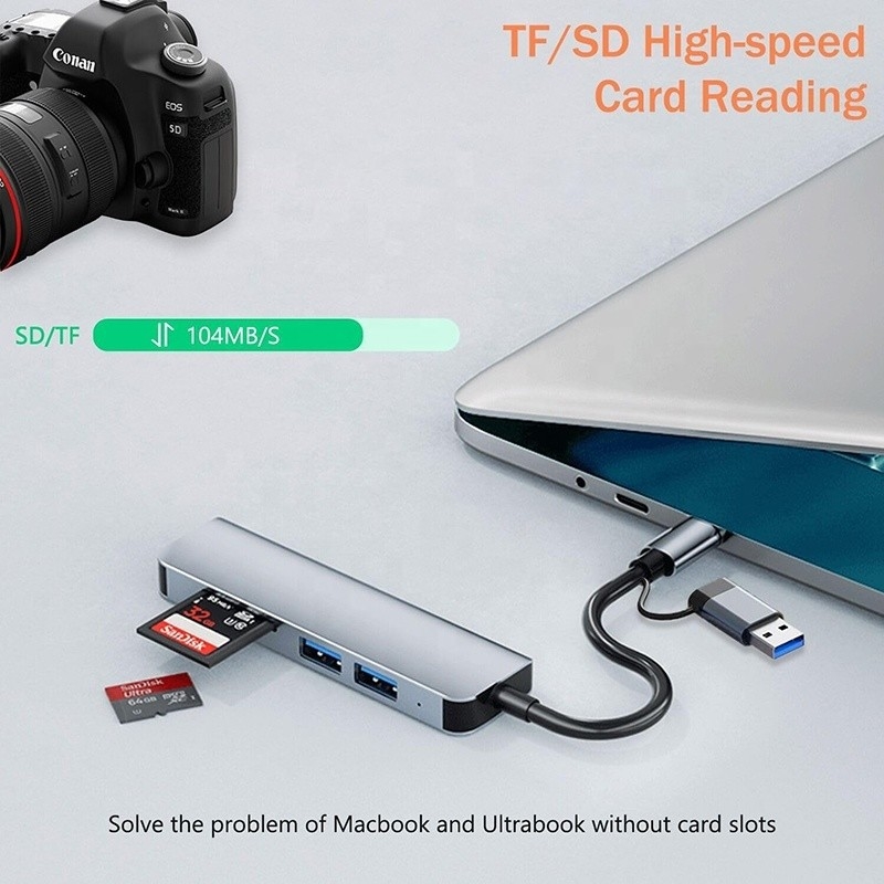 Estación de acoplamiento de adaptador multipuerto USB 3.0 tipo C con lector de tarjetas SD/TF