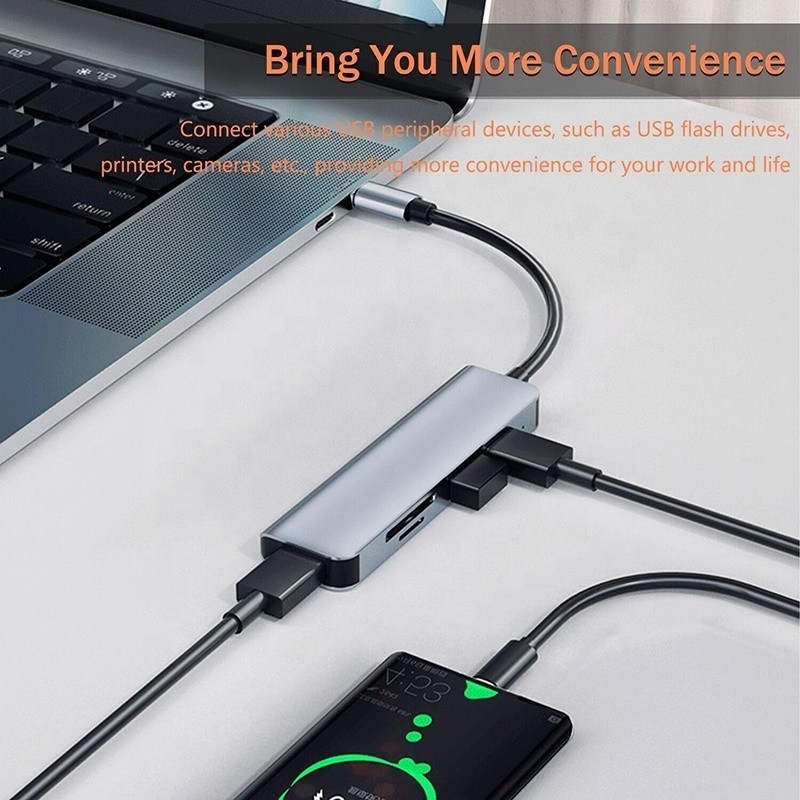 Estación de acoplamiento de adaptador multipuerto USB 3.0 tipo C con lector de tarjetas SD/TF