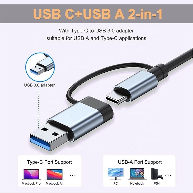 Estación de acoplamiento de adaptador multipuerto USB 3.0 tipo C con lector de tarjetas SD/TF