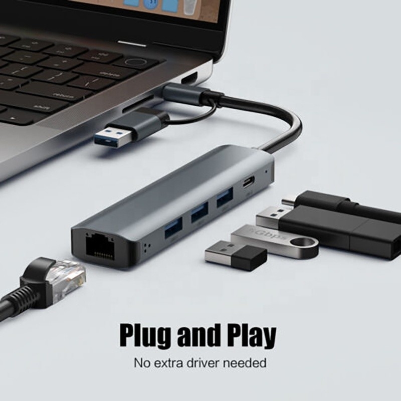 Estación de acoplamiento de USB C con interfaz USB 3.1 y Ethernet Gigabit RJ45