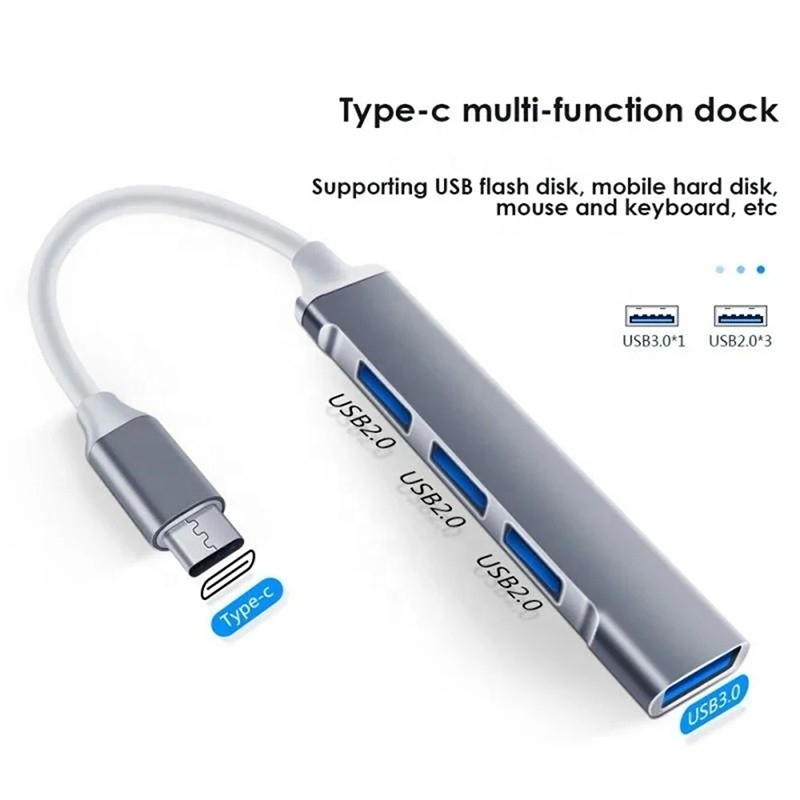 Aluminio 4 puertos USB Tipo C a USB 3.0 2.0 Data Hub para la transferencia de datos de alta velocidad