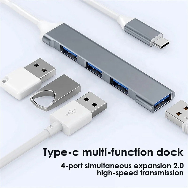 Aluminio 4 puertos USB Tipo C a USB 3.0 2.0 Data Hub para la transferencia de datos de alta velocidad