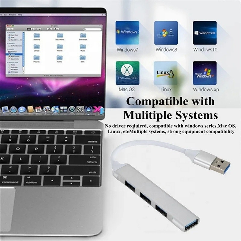 Aluminio 4 puertos USB Tipo C a USB 3.0 2.0 Data Hub para la transferencia de datos de alta velocidad