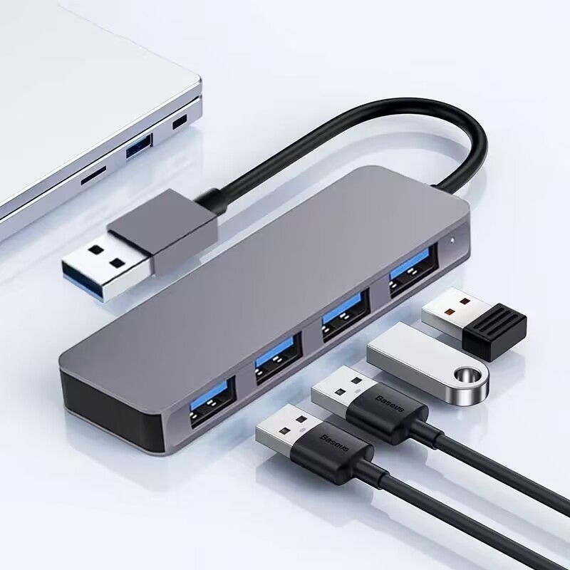 Alta velocidad 4 puertos USB 3.0 HUB 5Gbps USB C portátil con adaptador de alimentación para PC Mac Laptop