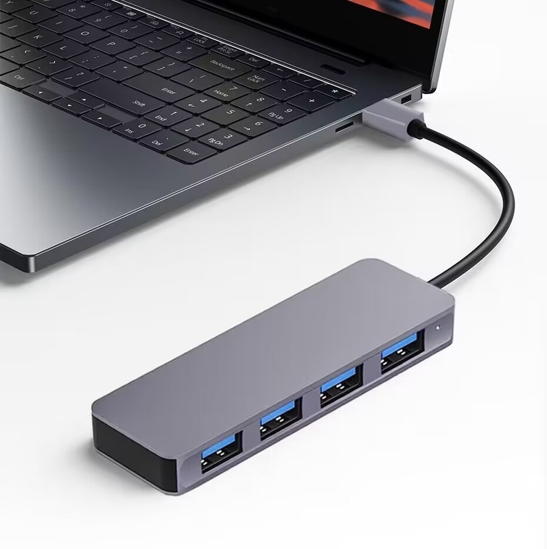 Alta velocidad 4 puertos USB 3.0 HUB 5Gbps USB C portátil con adaptador de alimentación para PC Mac Laptop
