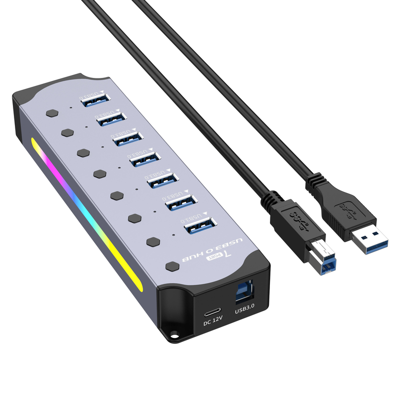 Logotipo personalizado Acceptado de velocidad USB 3.0 Hub con 7 puertos y diseño de aleación de aluminio