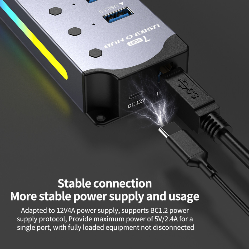 Logotipo personalizado Acceptado de velocidad USB 3.0 Hub con 7 puertos y diseño de aleación de aluminio