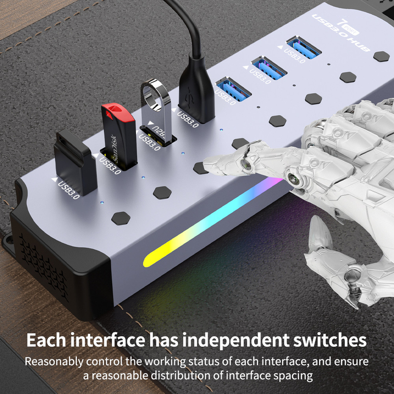 Logotipo personalizado Acceptado de velocidad USB 3.0 Hub con 7 puertos y diseño de aleación de aluminio