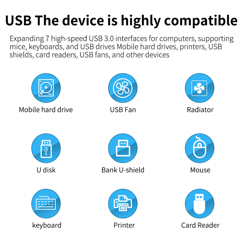 Logotipo personalizado Acceptado de velocidad USB 3.0 Hub con 7 puertos y diseño de aleación de aluminio