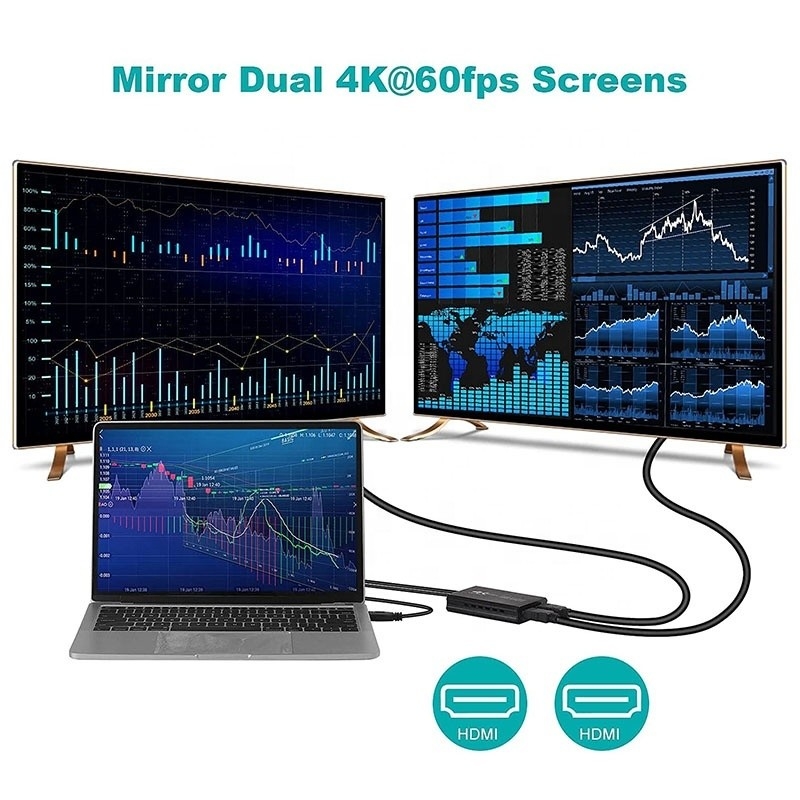 Convertidor de audio de salida USB 3.0 dual HDMI x2 sin blindaje convertidor para monitor de computadora portátil