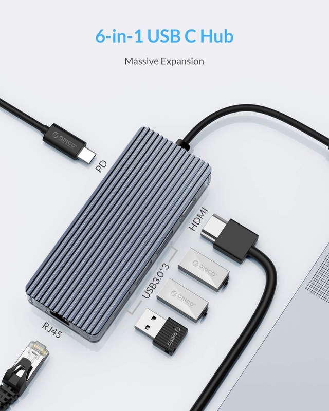 Tipo-C Hombre 11 en 1 Hub Adaptador de estación de acoplamiento de computadora portátil con 1000Mbps RJ45 y USB-C PD