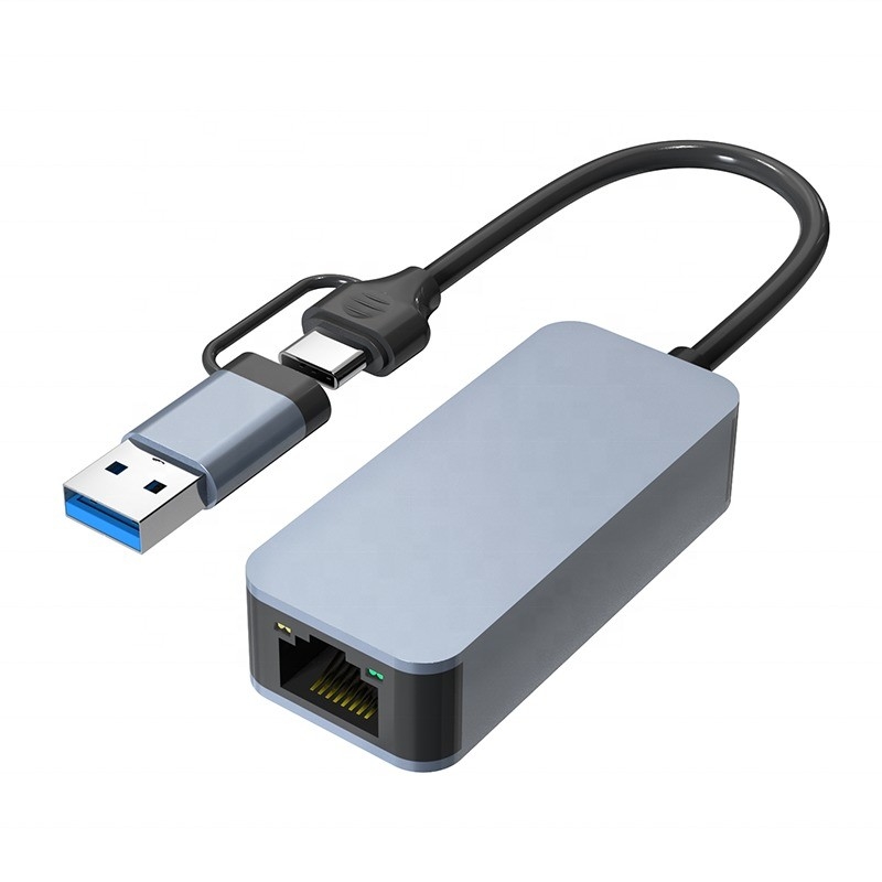 Adaptador Ethernet USB 3.0 tipo C de aluminio 2 en 1 para una conexión de red rápida y estable