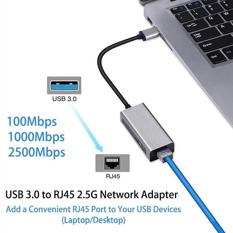 2500 Mbps Super velocidad 2.5G Adaptador de tarjeta de red USB 3.0 con 2.5G Gigabit Ethernet