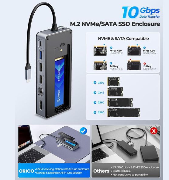 Displaylink Usb 3.0 Estación de acoplamiento de contenedores de NVMe NGFF SSD Windows Mac Chrome OS