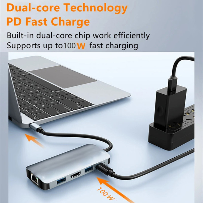 4K HDMI 9 en 1 USB-C Hub con USB 3.1 Estación de acoplamiento de puertos múltiples Adaptador Mac Notebook